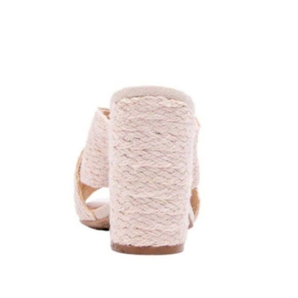 !! NEW !! Espadrille Block Heel Mules in Cream - Picture 4 of 9